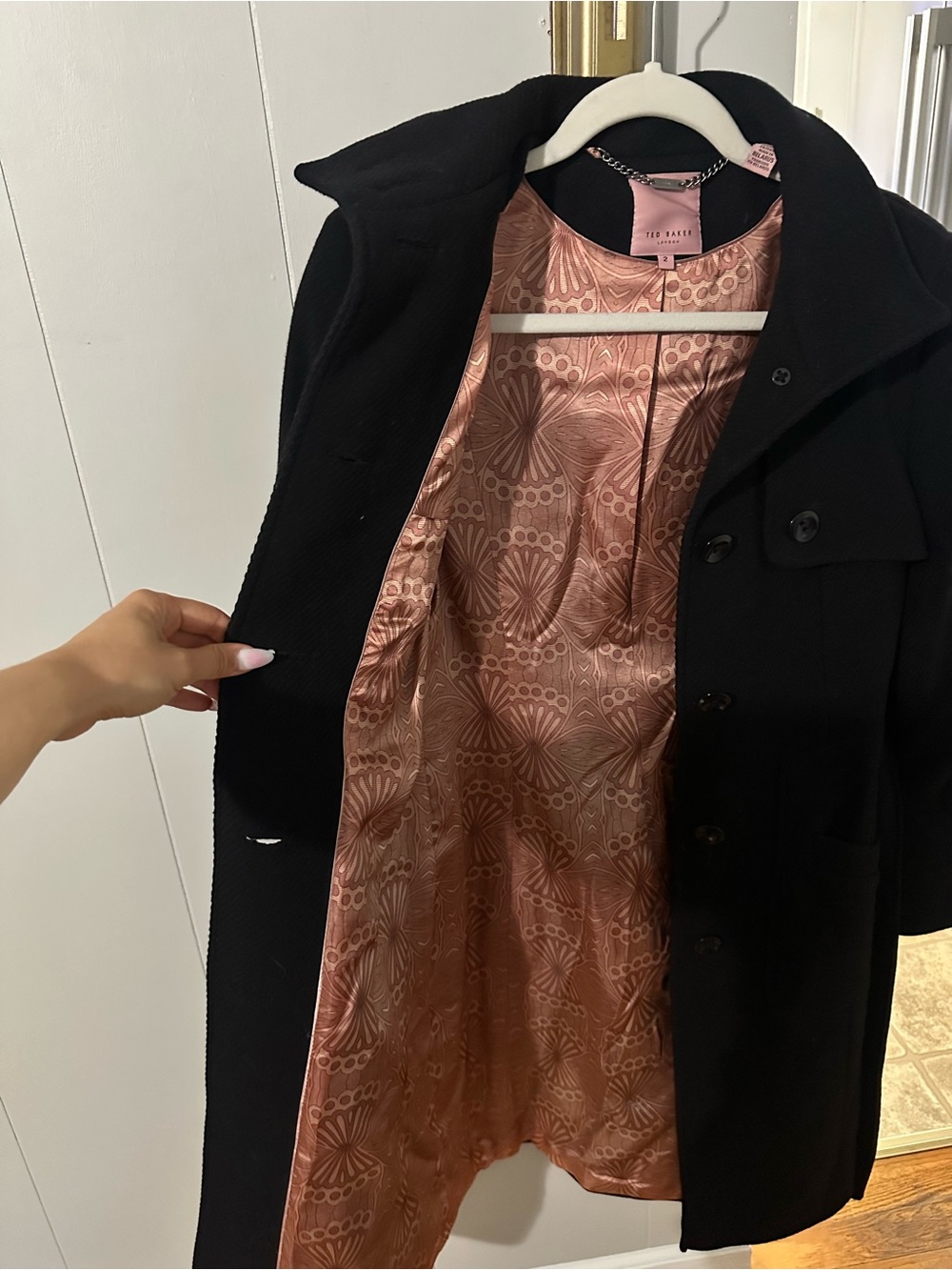Ted Baker London Black Wool Belted Trench Coat Size 2 - Picture 6 of 10